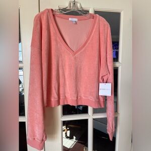 Beyond Yoga XL Tropez Pullover Terry Coral V-Neck Cropped Sweatshirt NWT